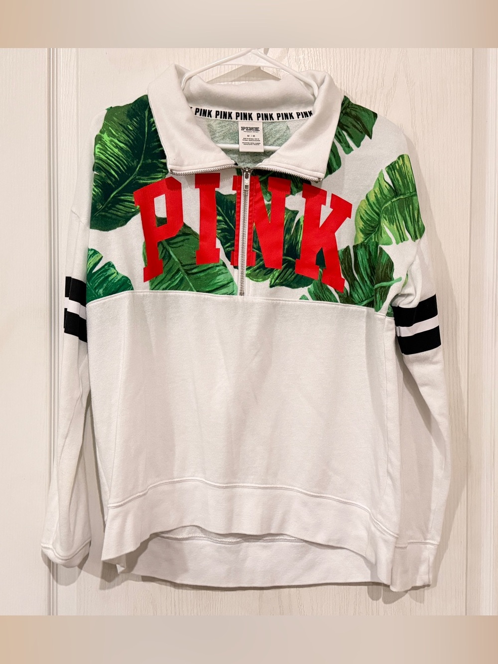Victoria's Secret PINK White Pullover with Green and Red Accents